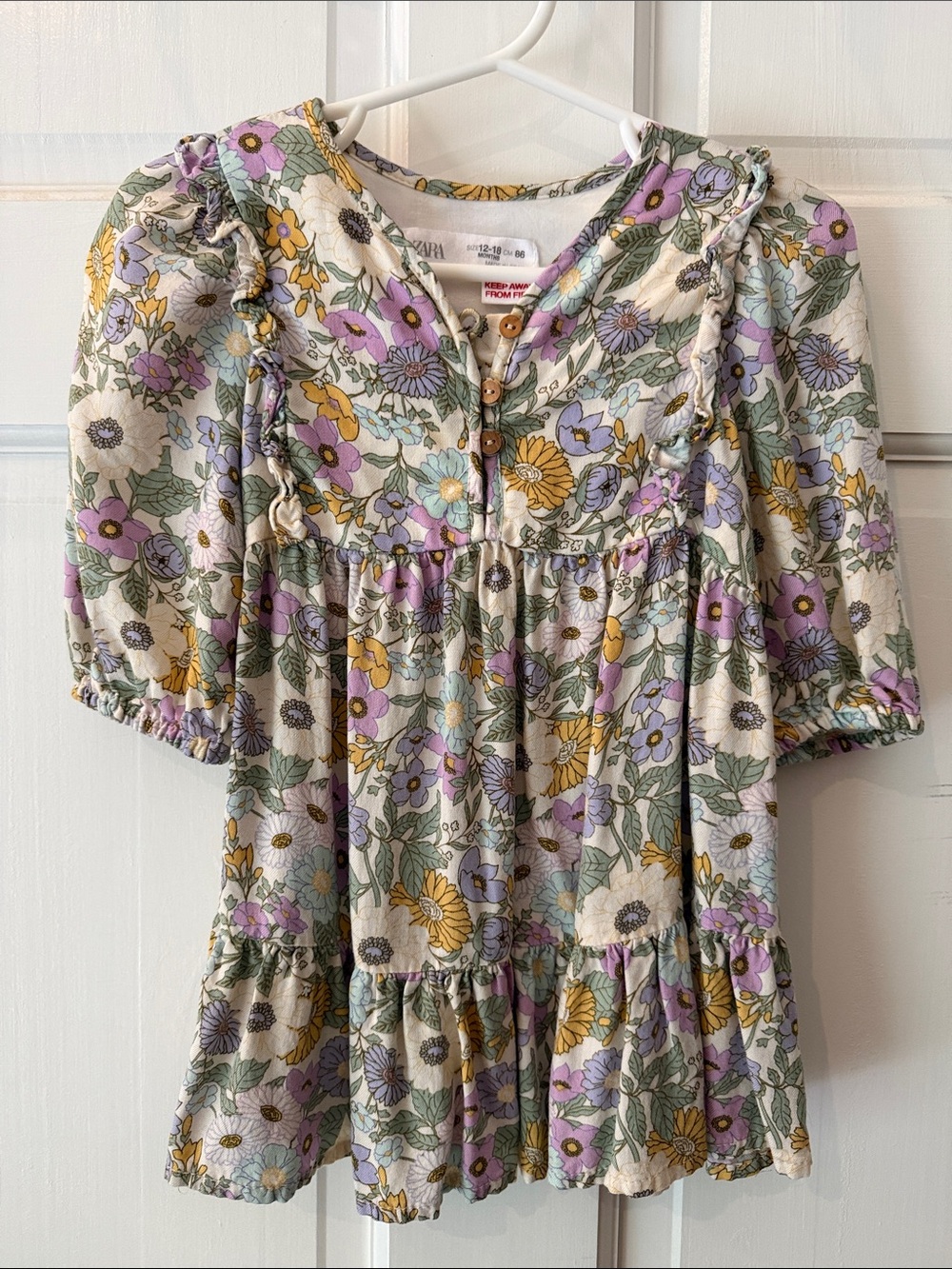 Zara Floral Ruffle Blouse in Lavender, Yellow & Sage